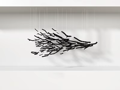 Black Abstract Branch Like Chandelier Hanging In Modern Minimalist Interior 3d model