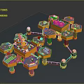 3D Modular Hexagonal Platform Structure With Connected Units And Orange Gray Design
