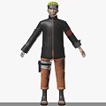 Anime Style Game Character With Yellow Headband Black Coat And Orange Pants