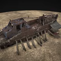 Old Rusted Wooden Boat On Sandy Ground With Stilt Supports And Worn Structure