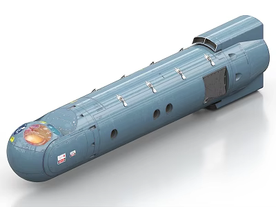 Blue Long Torpedo Weapon With Orange Tipped Front Side Holes Black Section And Metal Components 3d model