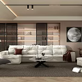 Modern Living Room Interior Design With White Sofa Round Painting And Area Rug