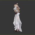 Elegant Mythical Female Character With Long White Hair Purple And White Dress Holding Crystal Staff