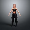 Woman With Braided Hair Wearing Black Crop Top And Cargo Pants Standing Against Gray Background