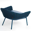 Modern Blue Rattan Leisure Chair with Light Blue Cushion and Metal Legs