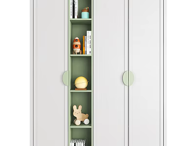 Modern Wardrobe With Green And White Doors Open Shelves And Decorative Items 3d model