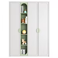 Modern Wardrobe With Green And White Doors Open Shelves And Decorative Items