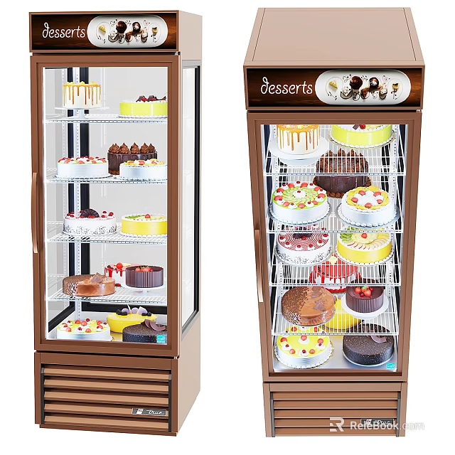 Dessert Display Refrigerator With Glass Door And Various Cakes Inside 3d model 