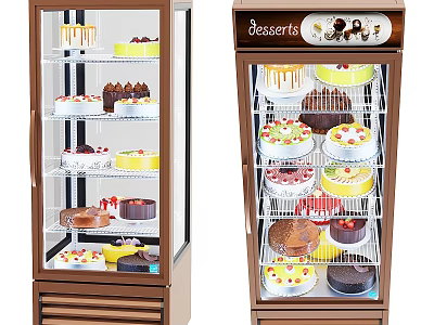 Dessert Display Refrigerator With Glass Door And Various Cakes Inside 3d model