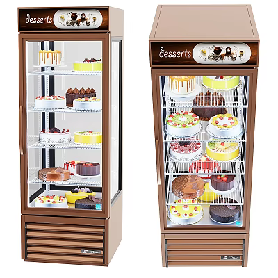 Dessert Display Refrigerator With Glass Door And Various Cakes Inside 3d model