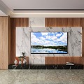 Solid wood marble living room TV background wall 3d model