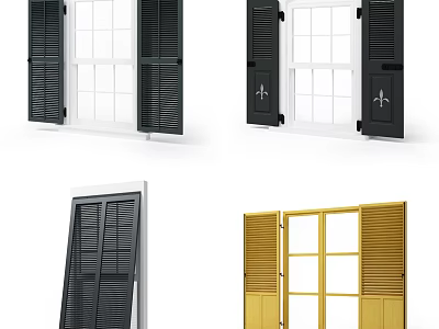 Stylish Black Gold Window Shutters With Open Closed Positions And Modern Design 3d model