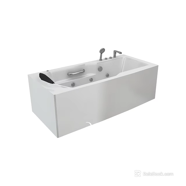 Modern White Rectangular Bathtub with Massage Jets and Faucet Fixture 3d model 