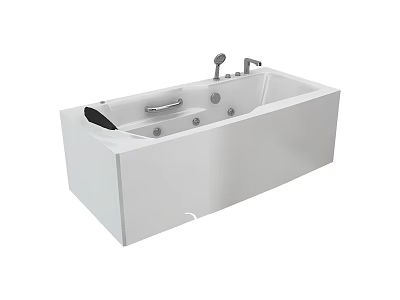 Modern White Rectangular Bathtub with Massage Jets and Faucet Fixture 3d model