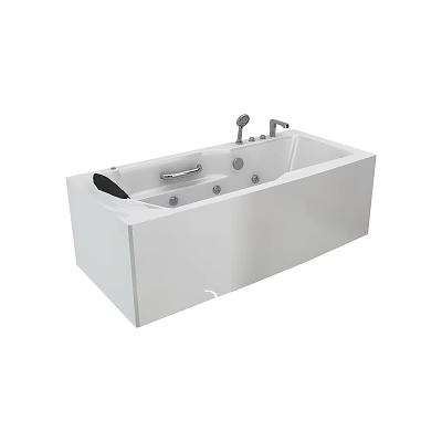 Modern White Rectangular Bathtub with Massage Jets and Faucet Fixture 3d model