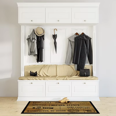 Modern Shoe Cabinet With Coat Hooks Bench Seat And Storage Drawers 3d model