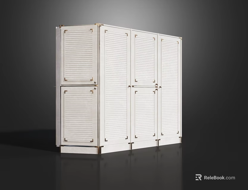 White Wardrobe With Multiple Louvered Doors In Sleek Modern Interior Design 3d model 