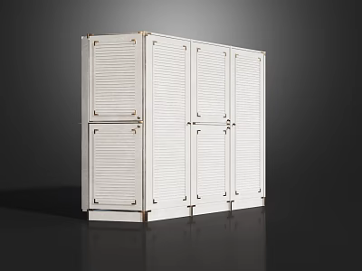 White Wardrobe With Multiple Louvered Doors In Sleek Modern Interior Design 3d model