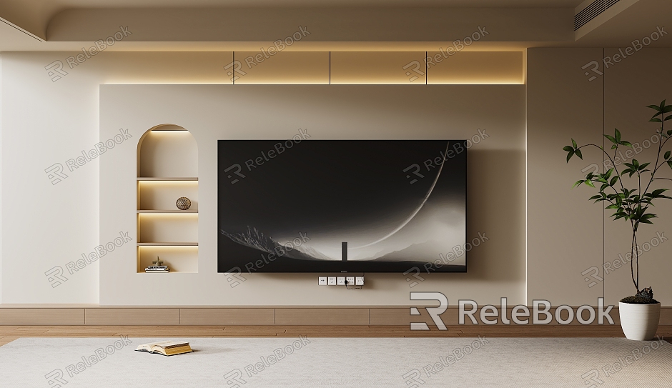 Silent TV background wall cream wind TV background wall TV cabinet TV model