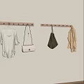Wooden Hook Racks On Wall With Hanging Clothes And Stylish Bags