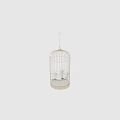 Golden Birdcage Shaped Pendant With Two Geometric Pattern Cushions And Butterfly Decorations
