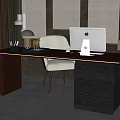 Modern Wooden Office Desk With iMac Computer Desk Lamp Pen Holder And Chair