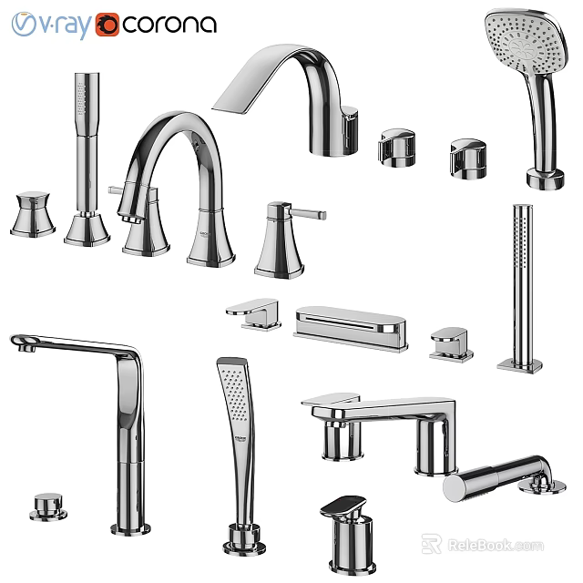 Modern Stylish Faucets Collection Featuring Various Designs And Sleek Details 3d model 
