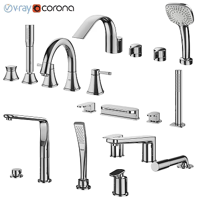 Modern Stylish Faucets Collection Featuring Various Designs And Sleek Details 3d model