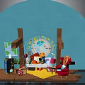 Cozy Kids Room Furniture With Blue Arched Wall Wooden Frame Sofa Chair And Toys