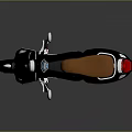 Elegant Black Scooter Featuring Brown Leather Seat and Reflective Floor Design