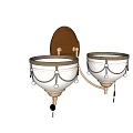 Classic Wall Sconces With Brown Backplate And White Double Shades Decorative Chains