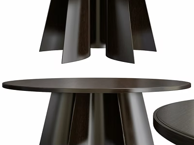 Dining Table Set With Round Dark Wood Top And Stylish Fan Shaped Leg Design 3d model