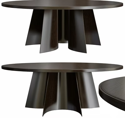 Dining Table Set With Round Dark Wood Top And Stylish Fan Shaped Leg Design 3d model