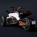 White And Orange Three Wheeled Motorcycle With Modern Design Sleek Body And Black Seat