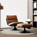 Brown Leather Lounge Chair With Ottoman Floor Lamp And Bookshelf In Modern Room