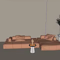 Modern Light Brown Sofa and Coffee Table Set with Pillows Decorative Item and Green Plant