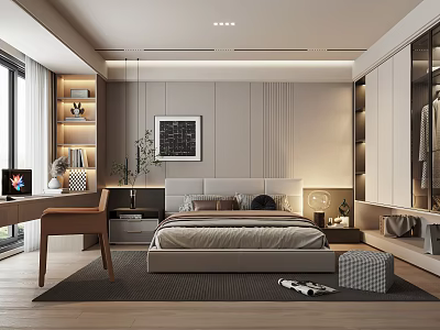 Modern Bedroom Interior Design With King Bed Wardrobe Nightstand And Decorative Artwork 3d model