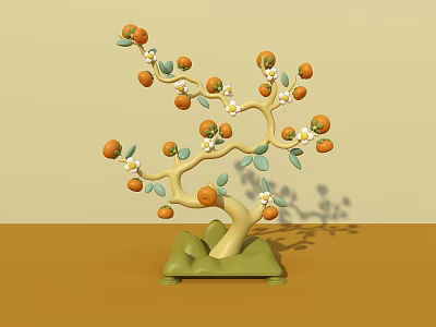 Interactive Area Decorative Orange Tree With Orange Fruits Green Leaves And White Flowers 3d model