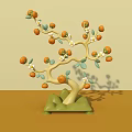 Interactive Area Decorative Orange Tree With Orange Fruits Green Leaves And White Flowers