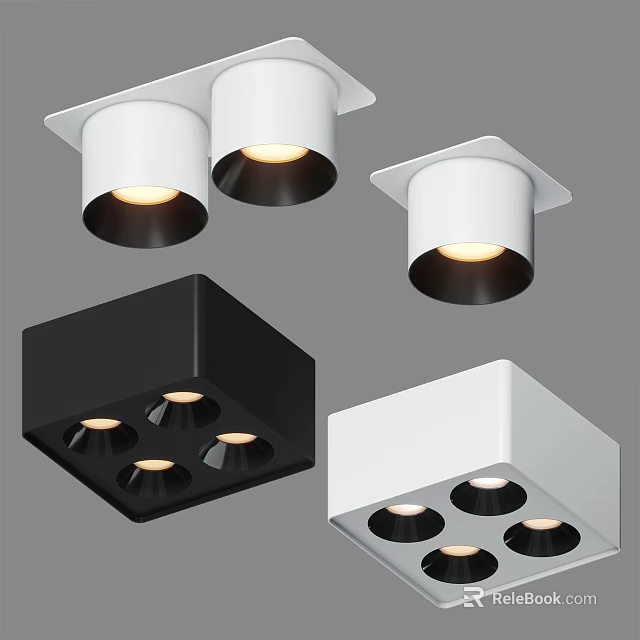 Modern Square Downlights and Spotlights in White Black Finish for Home Lighting 3d model 