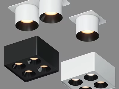Modern Square Downlights and Spotlights in White Black Finish for Home Lighting 3d model