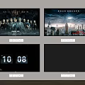 Wall Mounted Modern TVs Displaying Various Content Including Movies And Time