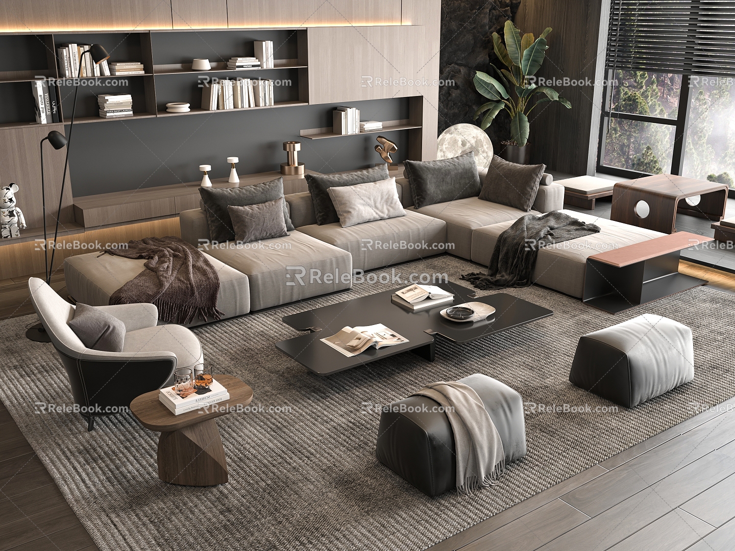 Miloti Minotti Sofa Coffee Table Combination Multi-person Corner Sofa Coffee Table Leisure Chair 3d model