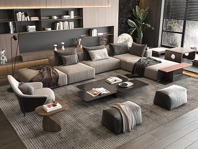 Miloti Minotti Sofa Coffee Table Combination Multi-person Corner Sofa Coffee Table Leisure Chair 3d model