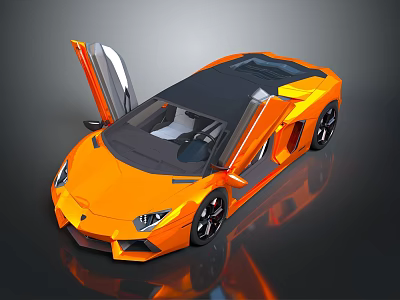 Modern Orange Sports Car With Open Scissor Doors And Black Roof Design 3d model