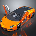 Modern Orange Sports Car With Open Scissor Doors And Black Roof Design