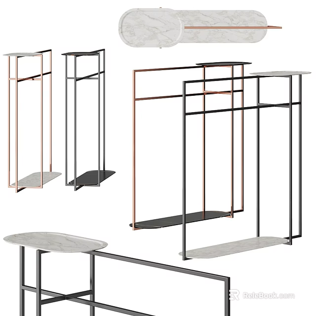 Elegant Modern Luxury Bathroom Accessories With Metal Frame And Marble Shelf 3d model 