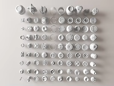 Diverse Metal Hardware Tools Collection Showcasing Nuts Bolts Rings And Decorative Parts 3d model