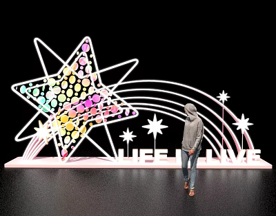 Creative Star Shaped Art Installation With Colorful Dots Neon Lights And LIFE LIVE Lettering 3d model