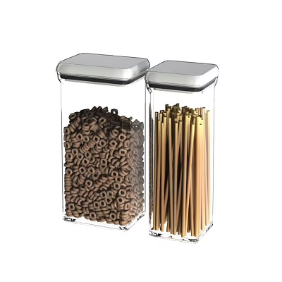 Transparent Spice Jars With Silver Lids Holding Cereal Rings And Pasta 3d model